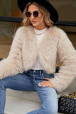 Aprikos Open Front Shearling Faux Fur Beskåret frakk