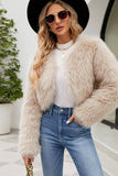 Aprikos Open Front Shearling Faux Fur Beskåret frakk