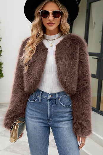 Aprikos Open Front Shearling Faux Fur Beskåret frakk