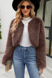 Aprikos Open Front Shearling Faux Fur Beskåret frakk