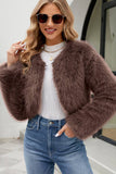 Aprikos Open Front Shearling Faux Fur Beskåret frakk