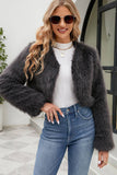 Aprikos Open Front Shearling Faux Fur Beskåret frakk