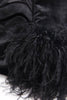 Load image into Gallery viewer, Black Velvet Peak Lapel Women Coat med fjær