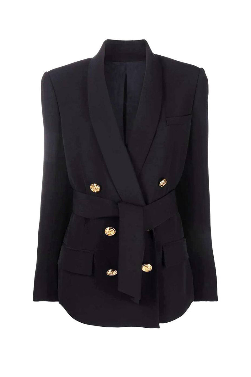 Load image into Gallery viewer, Black Shawl Lapel Double Breasted Women Blazer med belte