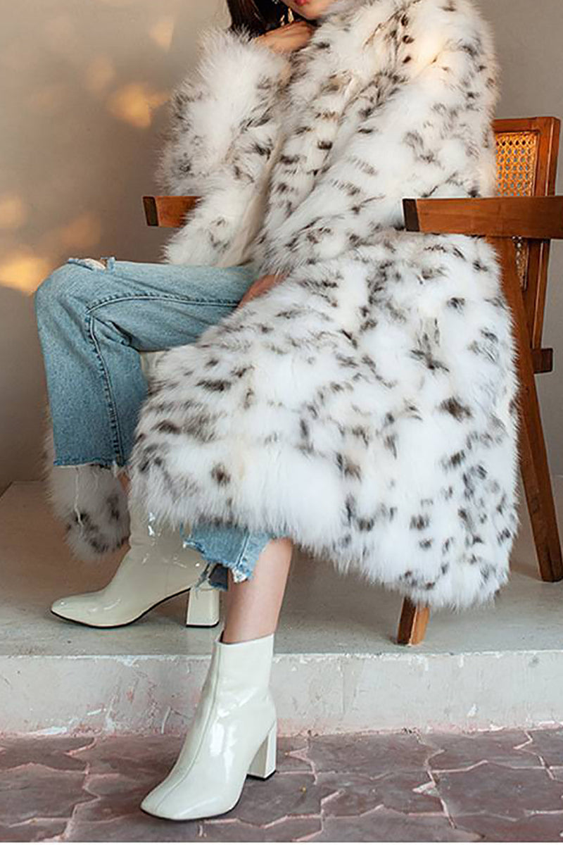 Load image into Gallery viewer, Hvit trykt åpen front Long Faux Fur Women Coat