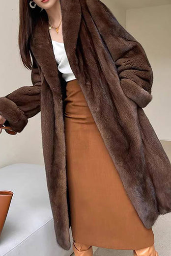 Kaffe Open Front Faux Fur Long Women Fluffy Coat