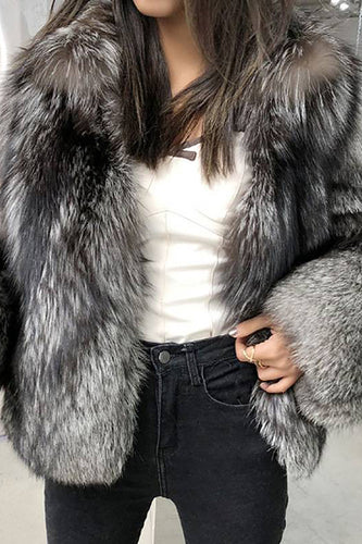 Grey Lapel Neck Shearling Beskåret Faux Fur Coat