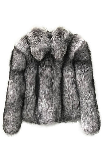 Grey Lapel Neck Shearling Beskåret Faux Fur Coat