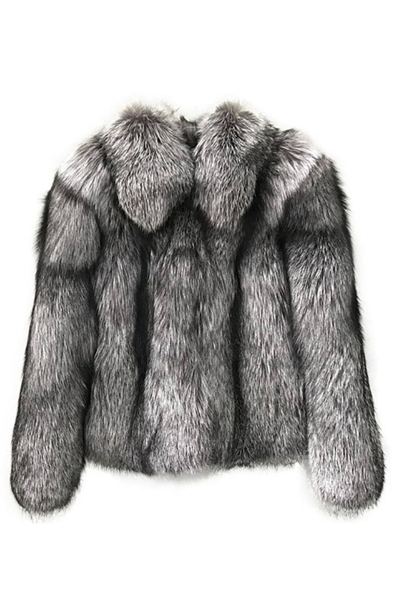 Load image into Gallery viewer, Grey Lapel Neck Shearling Beskåret Faux Fur Coat