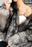 Grey Lapel Neck Shearling Beskåret Faux Fur Coat