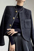 Load image into Gallery viewer, Black Tweed sjal jakkeslaget beskåret kvinner frakk