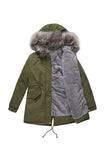 Army Green Mid-Lengde hette Winter Warm Plus Fleece Coat