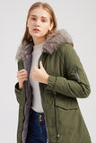 Army Green Mid-Lengde hette Winter Warm Plus Fleece Coat