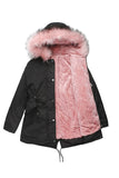 Army Green Mid-Lengde hette Winter Warm Plus Fleece Coat