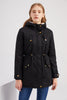 Load image into Gallery viewer, Fortykket svart glidelås opp hette midt frakk