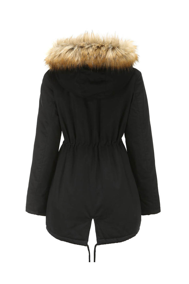 Load image into Gallery viewer, Army Green Fur krage Drawstring Midje Fortykket Mid Coat