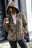 Grey Leopard Fleece hette Zip Up Coat