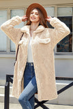 Camel Fleece Button Down Midi Coat