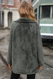 Grå Mid Lengde hakket Lapel Fleece Coat