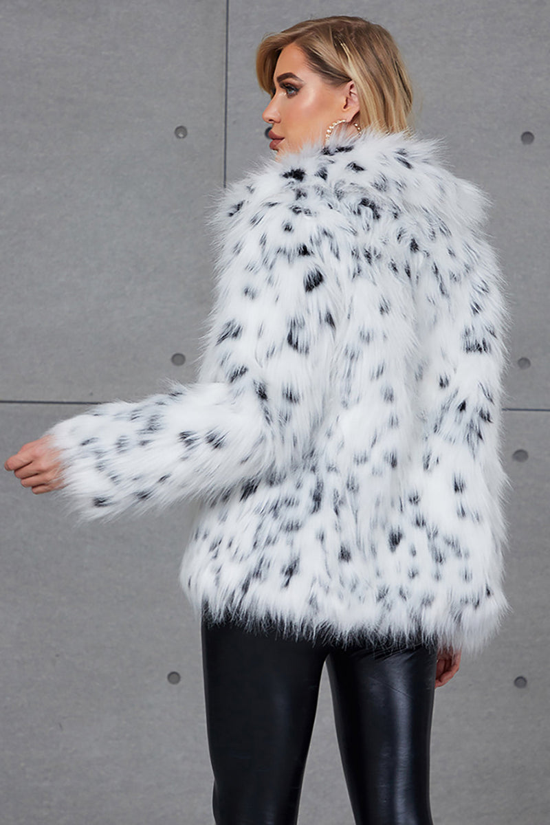 Load image into Gallery viewer, Hvit leopard print jakkeslag hals fuskepels kvinner frakk