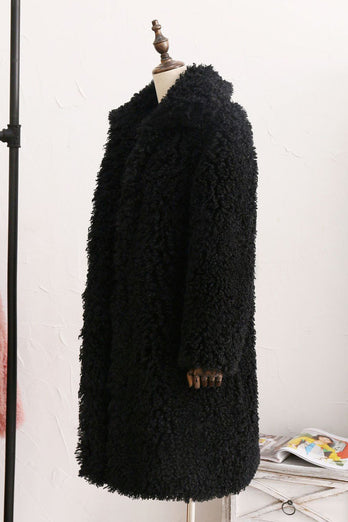 Blush Lapel Neck Long Faux Fur Women Coat