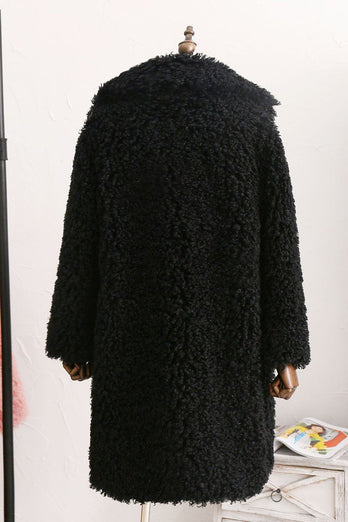 Blush Lapel Neck Long Faux Fur Women Coat