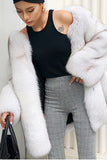 Hvit Oversized Open Front Faux Fur Women Coat