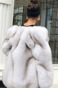 Hvit Oversized Open Front Faux Fur Women Coat