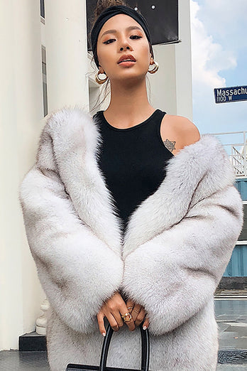 Hvit Oversized Open Front Faux Fur Women Coat