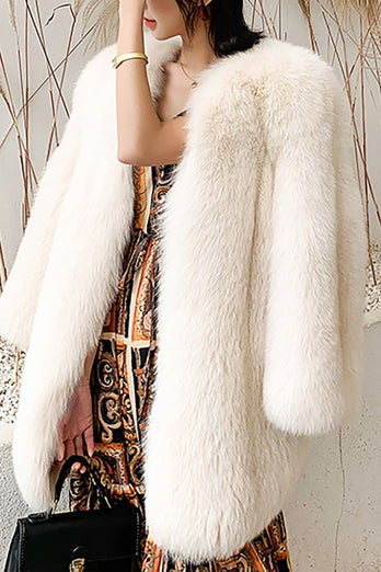 Hot Pink Shawl Lapel Oversized Faux Fur Women Coat
