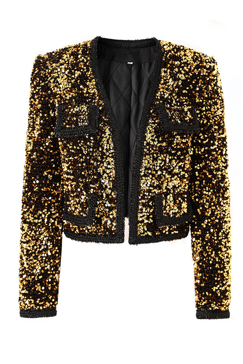 Load image into Gallery viewer, Glitrende Golden Sequins Women Party Blazer