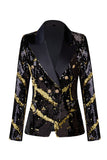 Sparkly Black Peak Lapel paljetter Women Party Blazer