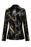 Sparkly Black Peak Lapel paljetter Women Party Blazer