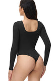 Svarte lange ermer Scoop Neck Magekontroll Shapewear