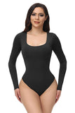 Svarte lange ermer Scoop Neck Magekontroll Shapewear