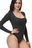 Svarte lange ermer Scoop Neck Magekontroll Shapewear