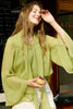 Load image into Gallery viewer, Olive Green Batwing ermer Kvinner Silke Bluse