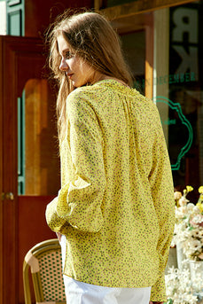 Gul Floral Oversized Silk Kvinner Bluse