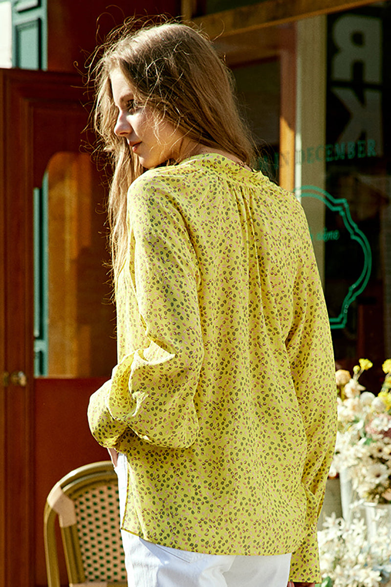 Load image into Gallery viewer, Gul Floral Oversized Silk Kvinner Bluse