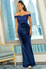 Load image into Gallery viewer, Royal Blue Off the Shoulder paljettskjede Long Prom Dress