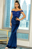 Load image into Gallery viewer, Royal Blue Off the Shoulder paljettskjede Long Prom Dress
