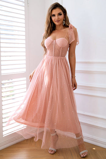 Rosa A Line Korsett Spaghetti stropper Prom Dress