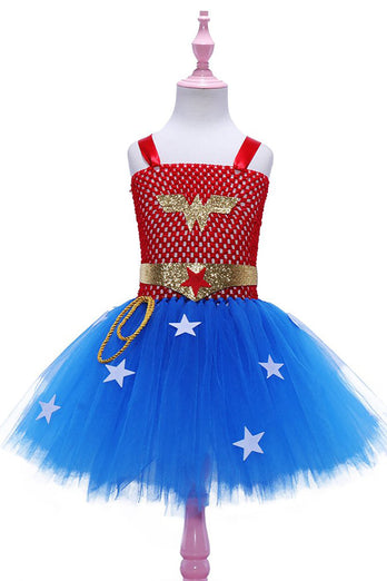 Rød og blå Star Tylle Girl Halloween kjole