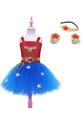 Rød og blå Star Tylle Girl Halloween kjole