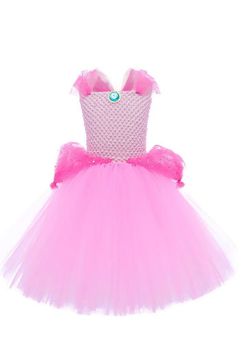 Glitter rosa tyll lang jente Halloween kjole sett