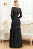 Load image into Gallery viewer, Havfrue paljetter båthals svart mor til bruden kjole med lange ermer