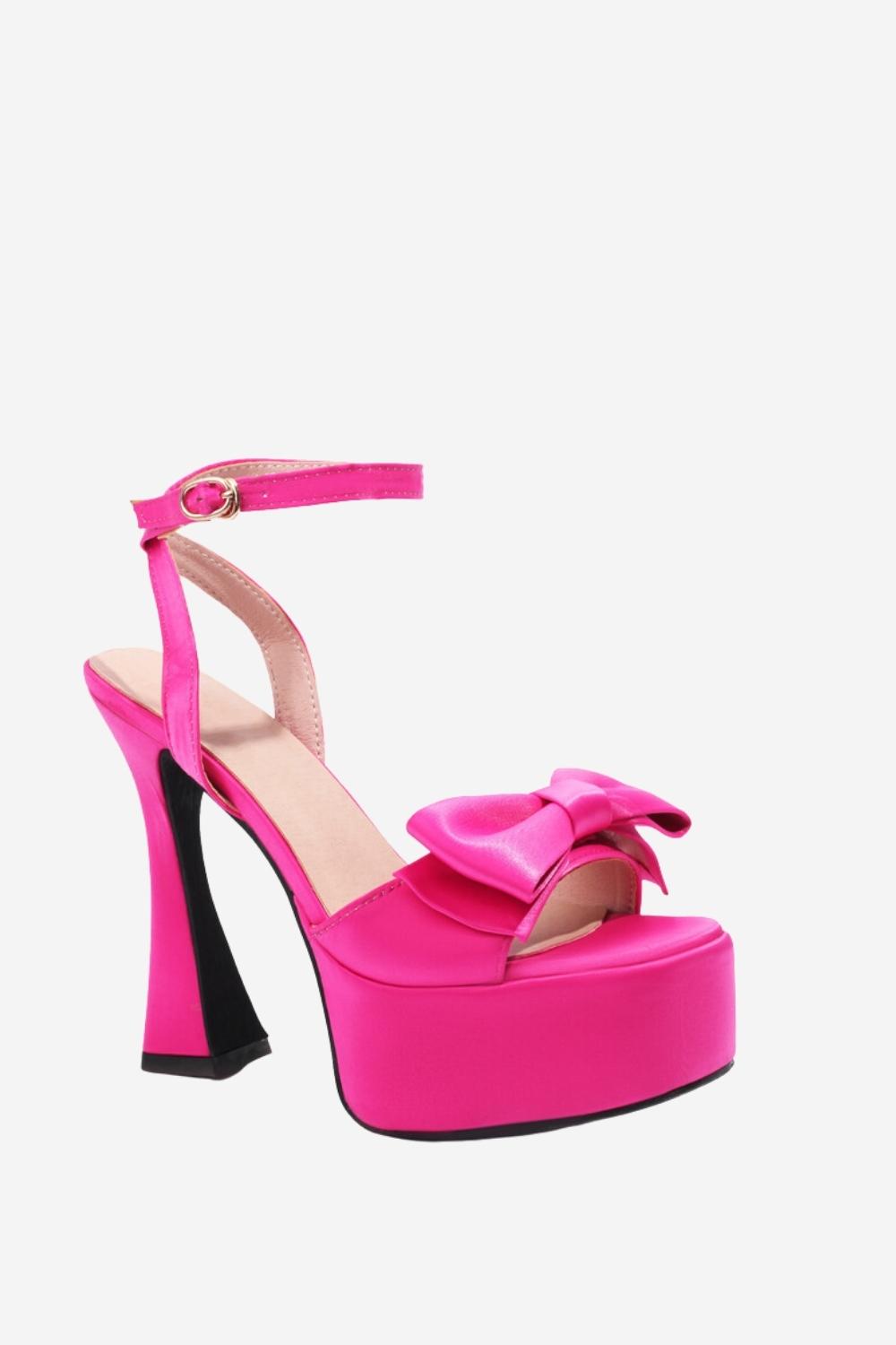 Chunky Hot Pink High Heel Sandaler med sløyfe