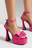 Chunky Hot Pink High Heel Sandaler med sløyfe