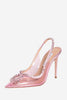 Load image into Gallery viewer, Rhinestone rosa spiss tå stiletto sandaler