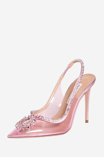 Rhinestone rosa spiss tå stiletto sandaler